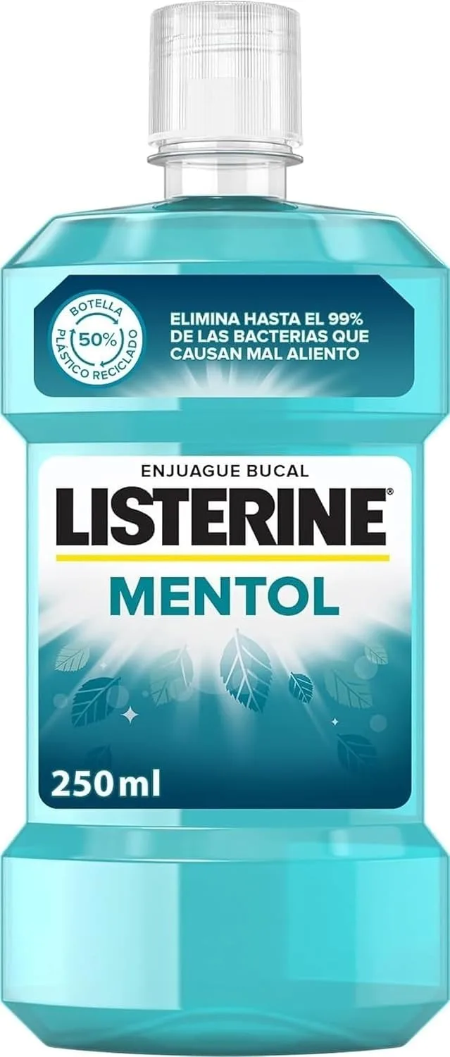 Listerine ▫️ Mentol (1 x 250 ml), elixir bucal com flúor, elixir para as gengivas com 24 horas de proteção, elixir bucal que elimina as bactérias, para um hálito fresco duradouro