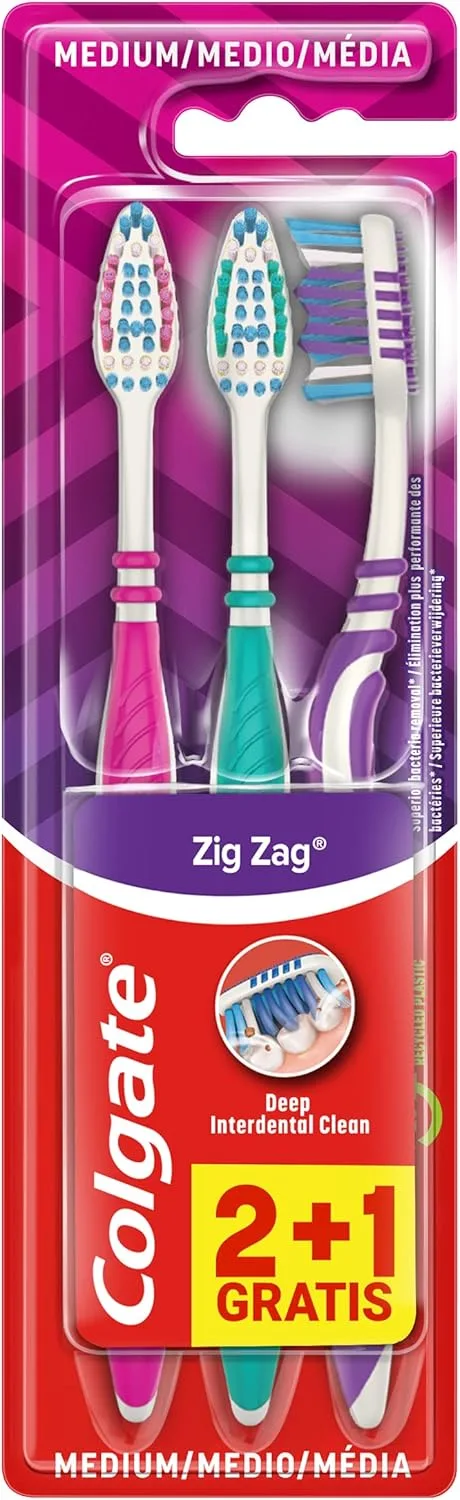 Colgate ▫️ ZigZag, Escova de dentes - Embalagem com 3 unidades