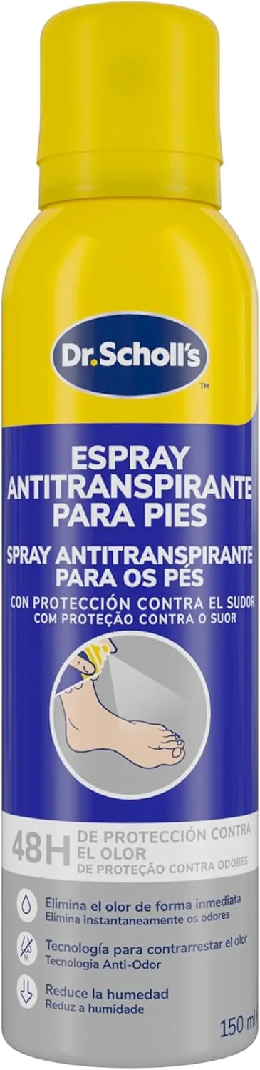 Dr. Scholl's ▫️ Desodorizante para os pés Dr. Scholl, 150ml - Neutraliza o odor até 48 horas, frescura duradoura, fórmula de dupla ação, testado dermatologicamente, 1x150ml spray para os pés para pés com mau cheiro, suor 1x150ml
