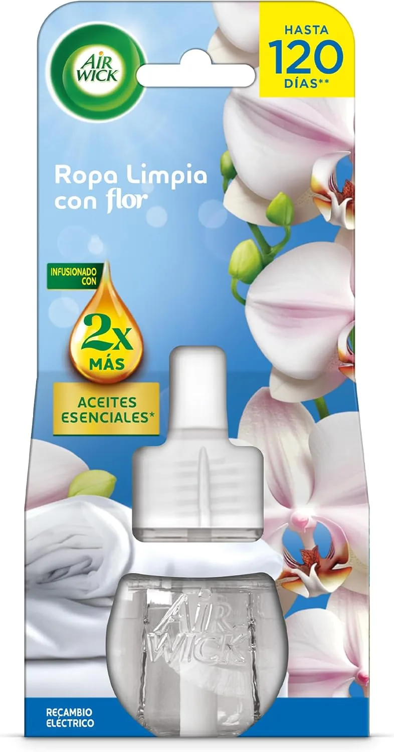 Air Wick ▫️ Electric - Recarga de Ambientador Automático Elétrico, Perfume Clean Clothes Scented, Flor, 19 ml,
