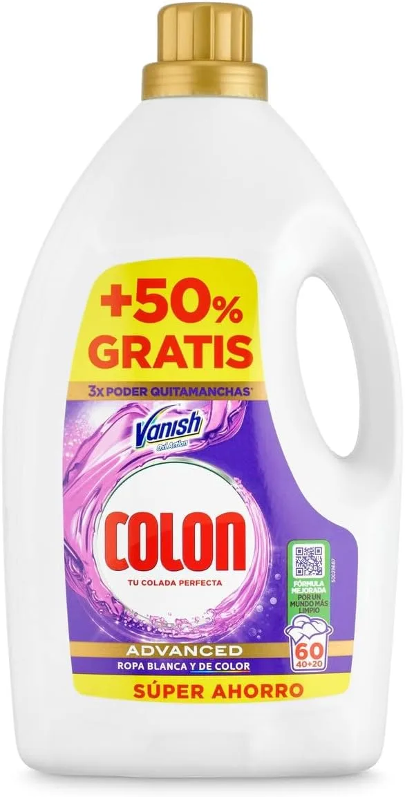 Colon ▫️ Vanish Advanced - Detergente para máquina de lavar roupa com tira-nódoas, adequado para roupa branca e de cor, em formato de gel, até 40 doses