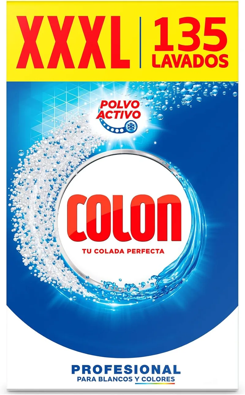 Colon ▫️ Polvo Activo - Detergente para máquina de lavar roupa, adequado para roupa branca e de cor, em pó - 135 doses, 7,037 kg