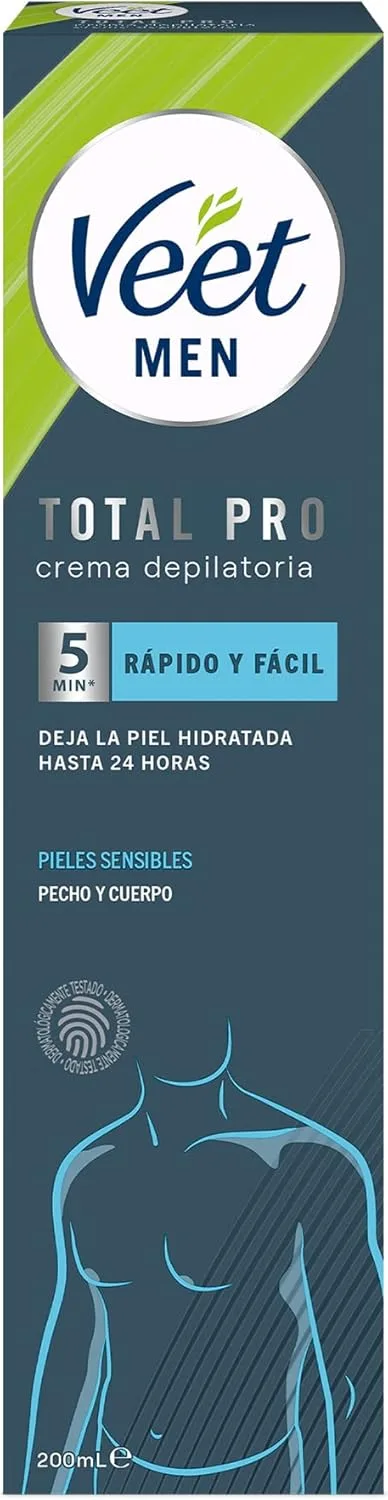 Veet ▫️ Men Creme Depilatório Masculino para Peito, Costas, Braços e Pernas, Peles Sensíveis, 200 ml