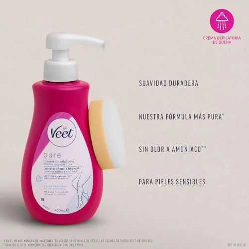 Veet ▫️ Creme Depilatório Corporal para Utilizar no Duche para Mulher, com Dosador, Pele Sensível - 400 ml 2