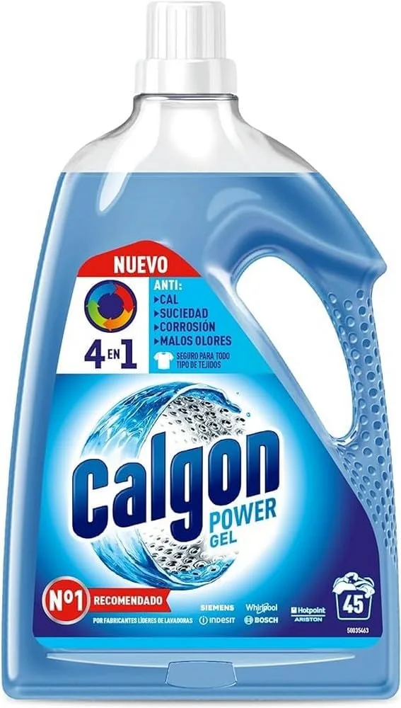 Calgon ▫️ Gel 4 em 1 - Descalcificante para a máquina de lavar roupa, anticorrosão, elimina odores e sujidade, em formato de gel, 45 doses, 2,25 L | Anticorrosão, elimina odores, elimina sujidade, formato de gel