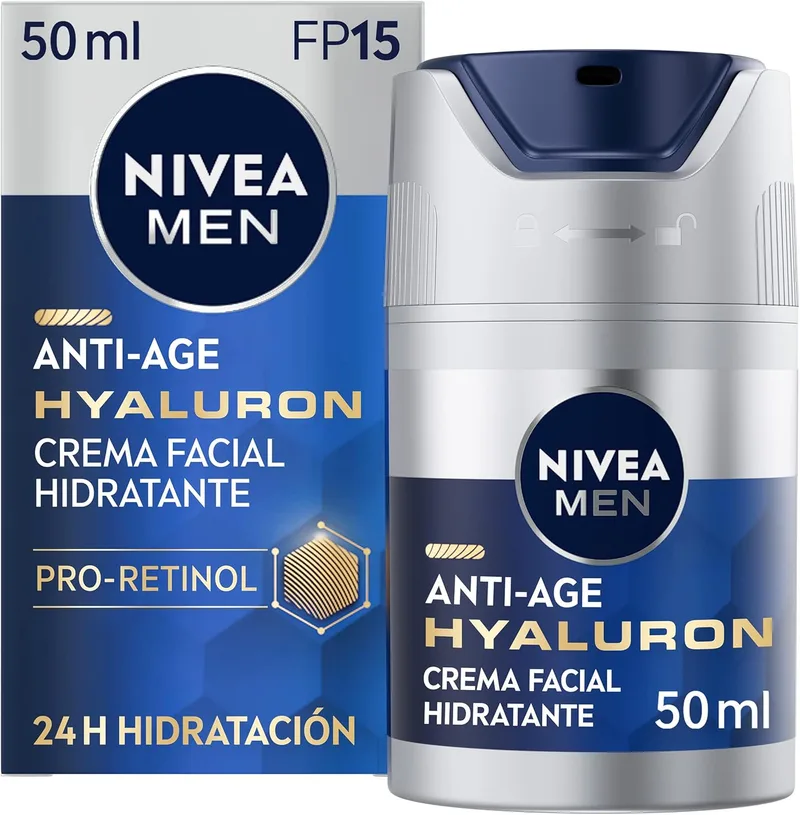 NIVEA MEN ▫️ Hyaluron Creme Hidratante Anti-Envelhecimento FP15 (1 x 50 ml), cuidado facial avançado para homem, hidratante anti-envelhecimento para firmar a pele madura