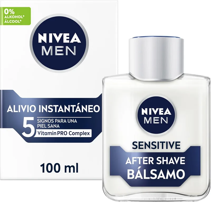 NIVEA MEN ▫️ Bálsamo after shave Sensitive (1 x 100 ml), para o cuidado das peles sensíveis, bálsamo anti-irritação com 0% de álcool para um apaziguamento imediato da pele.