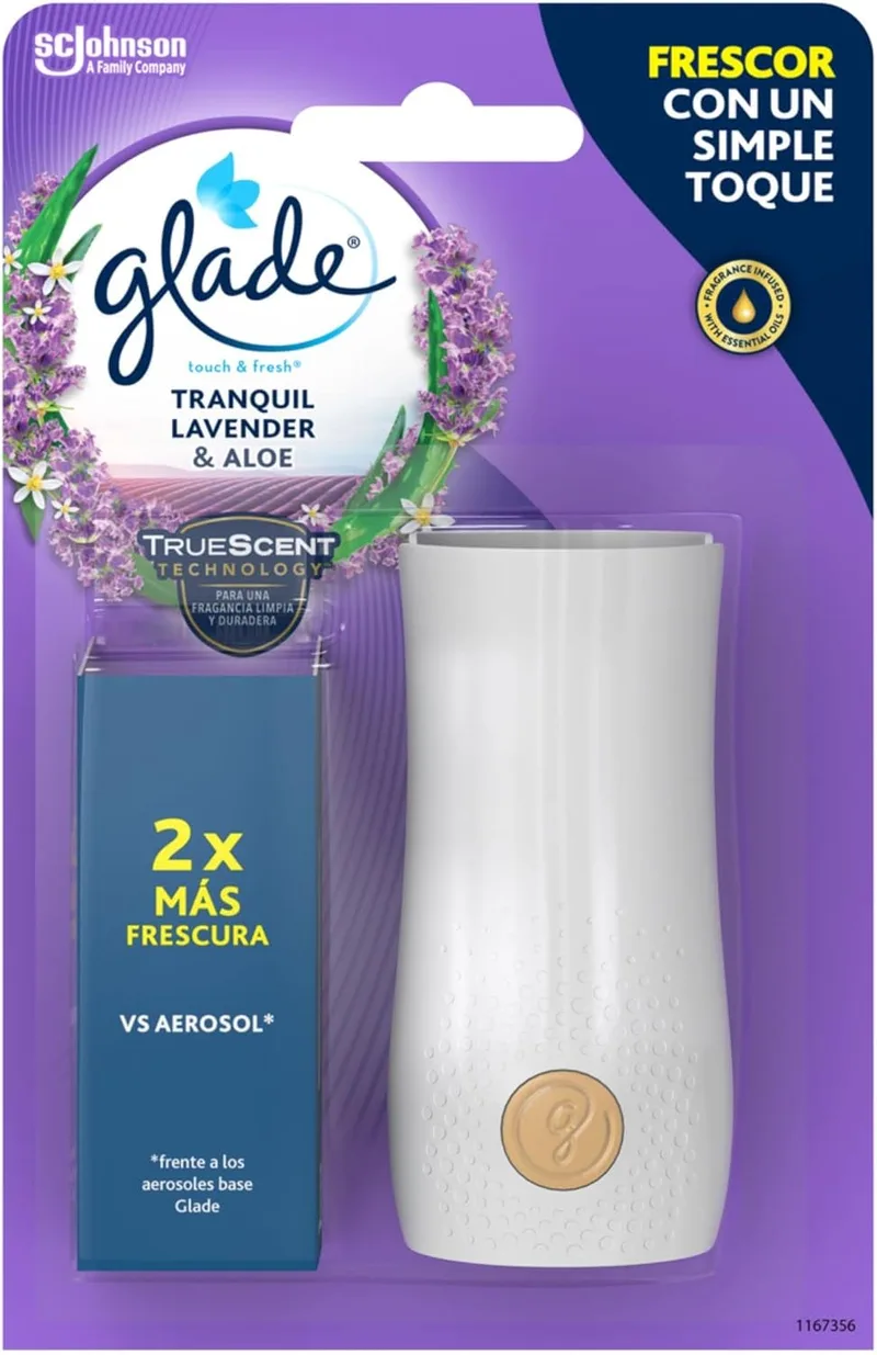 Glade ▫️ Ambientador Touch & Fresh Lavender, até 10 vezes mais fresco, com óleos essenciais, 1 difusor + 1 recarga