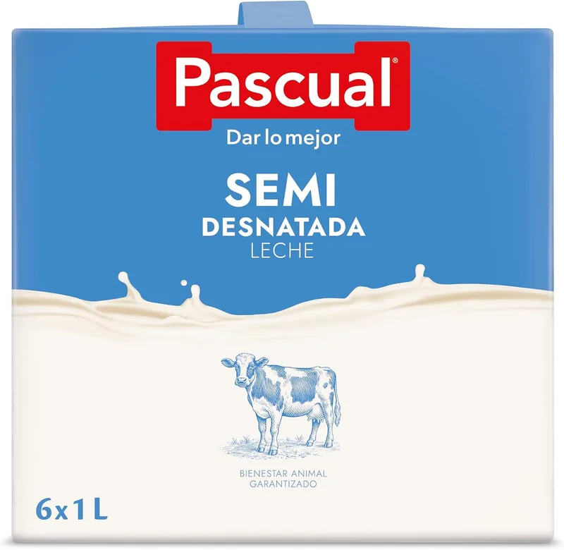 Pascual ▫️ Leite - Leite semidesnatado - Bem-estar animal - Embalagem de 6 x 1 L - Ideal para crianças e adultos, produto natural e saudável