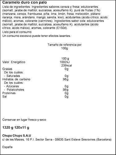 Chupa Chups ▫️ Sem Açúcar, Caramelo com Pau em Vários Sabores, Embalagem de 120 unidades de 11 gr. (Total: 1 320 gr.) 5