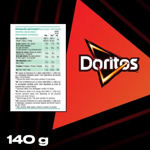Doritos ▫️ Chilli, Nachos com sabor picante a chilli, Produto de aperitivo, embalagem individual, 140 g 2