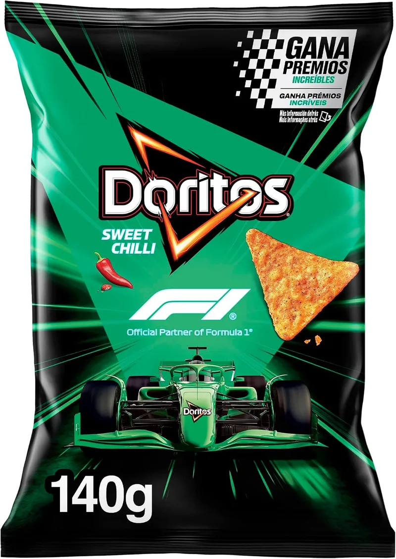 Doritos ▫️ Chilli, Nachos com sabor picante a chilli, Produto de aperitivo, embalagem individual, 140 g