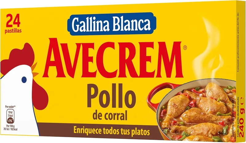Avecrem ▫️ Gallina Blanca - Caldo de Galinha : Elaborado com galinha criada ao ar livre, legumes variados e azeite virgem extra. Baixo teor de gordura, sem glúten, sem conservantes, sem corantes - 24 comprimidos