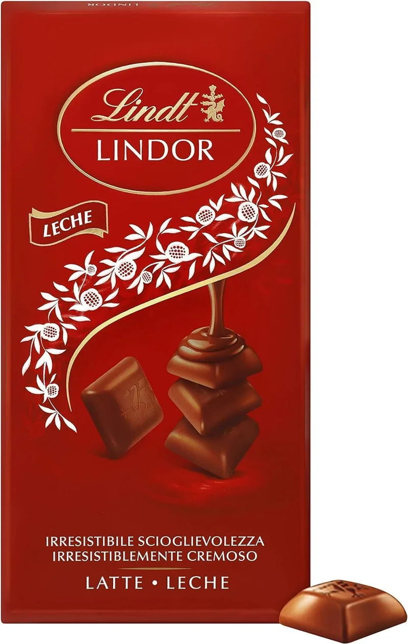 Lindt Chocolate LINDOR SINGLES Chocolatem Barra de chocolate cremosa e suave com recheio de chocolate de leite, 100g