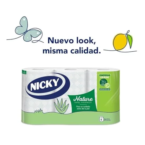 Nicky ▫️ Nature, 6 rolos de papel higiénico, 3 camadas 3
