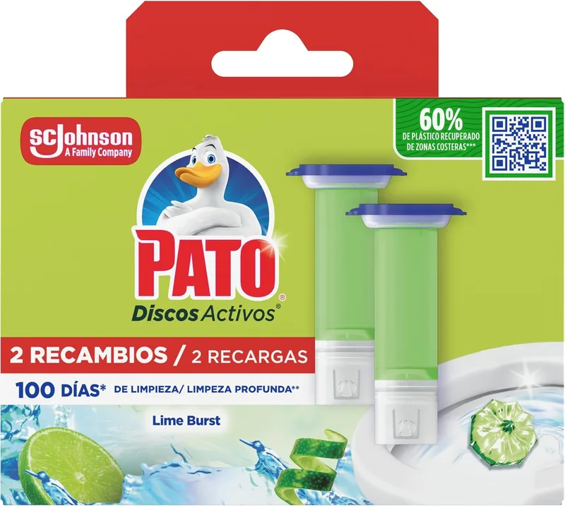 PATO ▫️ Active Discos Sanitários Lima, Limpa, Refresca e Perfuma a Sanita, Eficácia 360°, 2 Recargas = 12 discos