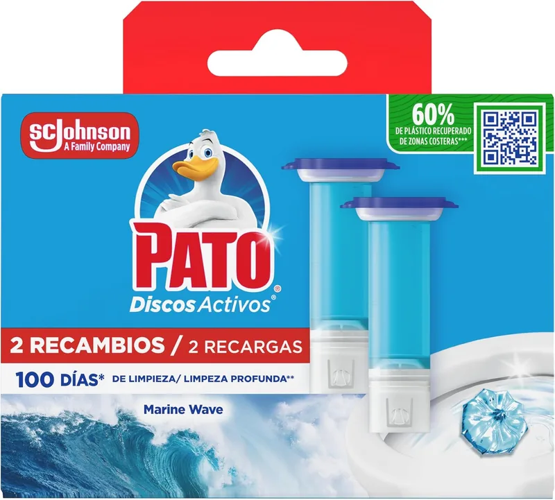 PATO ▫️ Active Toilet Discs Marine, limpa, refresca e perfuma o vaso sanitário, 360° de eficácia, 2 recargas = 12 discos