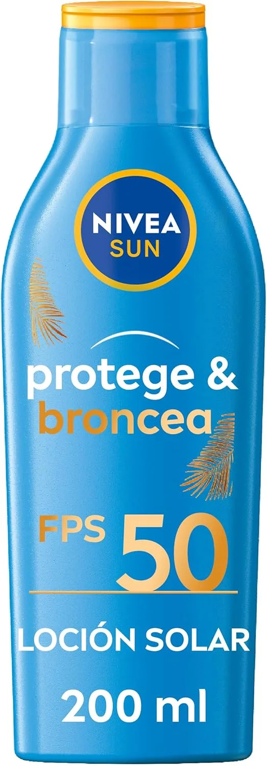 NIVEA SUN ▫️ Protect & Tan Activating Tanning Sun Milk FP50 (1 x 200 ml), intensificador de bronzeado resistente à água, elevada proteção solar, creme solar bronzeador 50