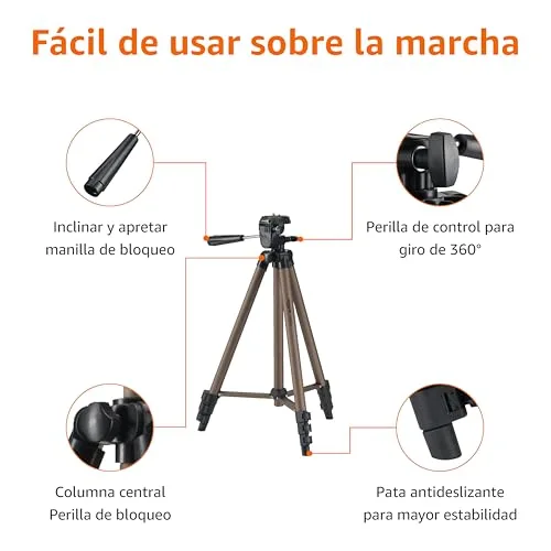 Amazon Basics ▫️ Tripé para Câmara de 127 cm/50 pol., Leve, com Bolsa, Altura Ajustável, para Câmaras Reflex Digitais, Cor Champanhe 3