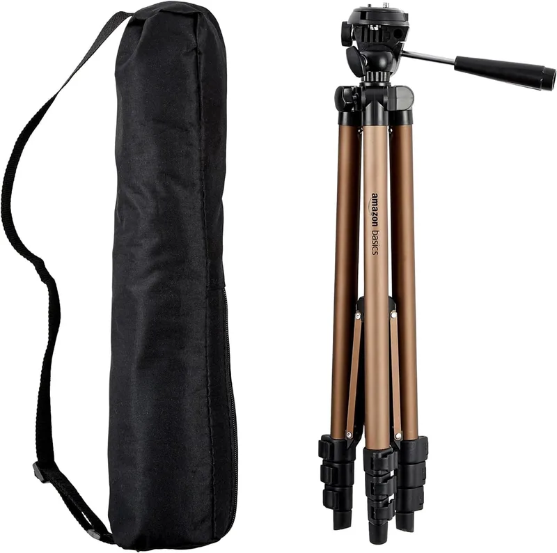 Amazon Basics ▫️ Tripé para Câmara de 127 cm/50 pol., Leve, com Bolsa, Altura Ajustável, para Câmaras Reflex Digitais, Cor Champanhe