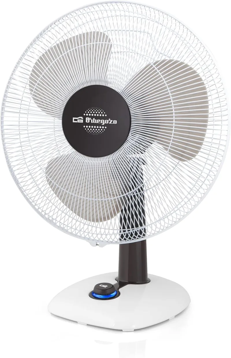 Orbegozo ▫️ TF 0133, Ventilador de secretária, oscilante, 3 velocidades, diâmetro da hélice de 30 cm, pega, 40 W, pega de transporte e grelha de segurança, luz indicadora LED, cor branca