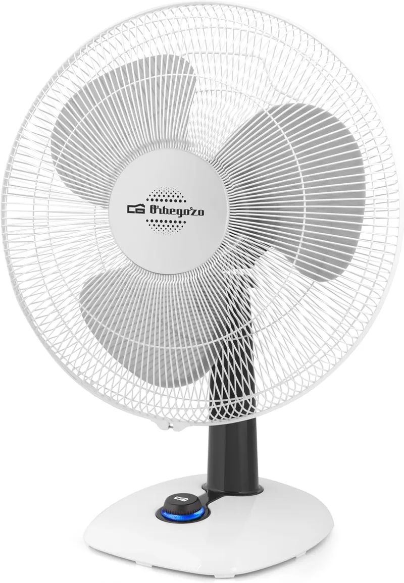 Orbegozo ▫️ TF 0123 - Ventilador de secretária, movimento oscilante, 2 velocidades de ventilação, diâmetro da hélice de 23 cm, pega, 25 W, luz indicadora LED, branco