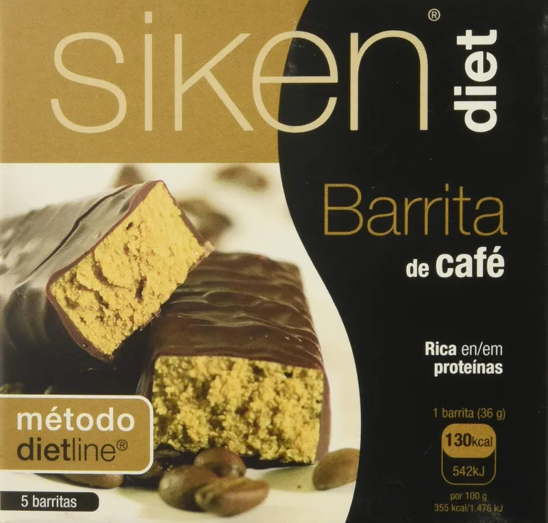 Siken ▫️ Diet - Snack Barras com sabor a café revestidas a chocolate, com elevado teor de proteínas, ajuda na gestão do peso, snack ideal para petiscar entre as refeições, 130 Kcal por unidade - 5 x 36g