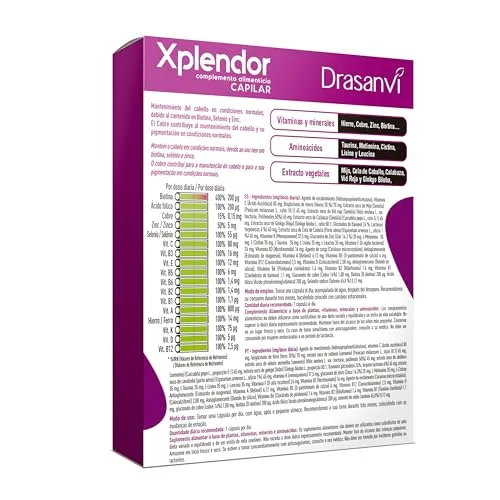 Drasanvi ▫️ XPLENDOR Capilar com 13 vitaminas, 4 minerais, aminoácidos e extratos vegetais | Para o cabelo e a sua pigmentação | Com milho-miúdo, rico em nutrientes e micronutrientes | 24 cápsulas = 24 dias 5