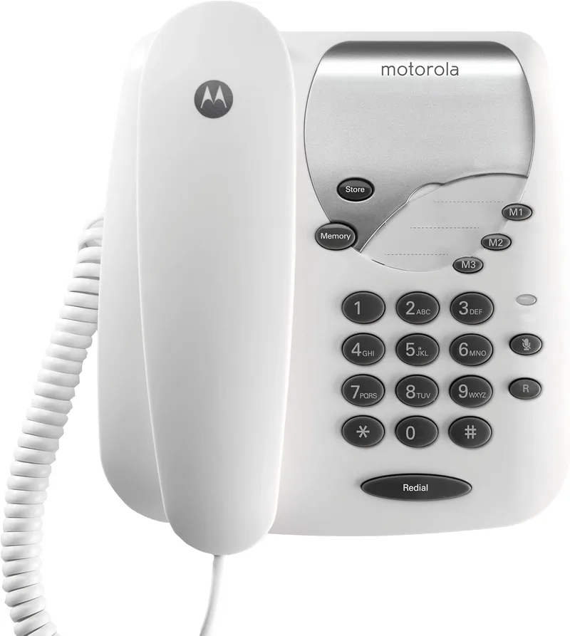 Motorola Voice ▫️ Telefone com Fio CT1, Chamada com Fio, Chamada Sem Fios, Função Mudo - Branco