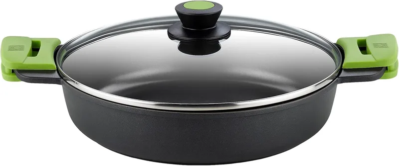 BRA ▫️ Panela Prior Low com tampa de vidro e pegas de silicone, adequada para todos os tipos de fogões, incluindo indução e forno, 28 cm