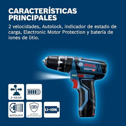 Bosch Professional ▫️ 12V System – Berbequim de percussão a bateria GSB 12V-15 (diâmetro máximo da broca para madeira: 19 mm, inclui 2 baterias de 2,0 Ah + carregador, 2 conjuntos de brocas, 1 conjunto de pontas, bolsa para ferramentas) – Conjunto exclusivo da Amazon 4