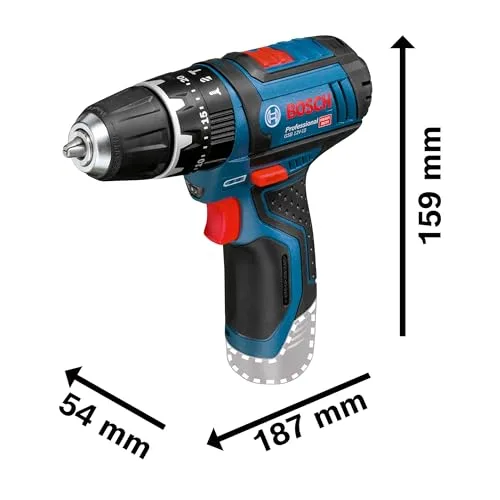 Bosch Professional ▫️ 12V System – Berbequim de percussão a bateria GSB 12V-15 (diâmetro máximo da broca para madeira: 19 mm, inclui 2 baterias de 2,0 Ah + carregador, 2 conjuntos de brocas, 1 conjunto de pontas, bolsa para ferramentas) – Conjunto exclusivo da Amazon 6