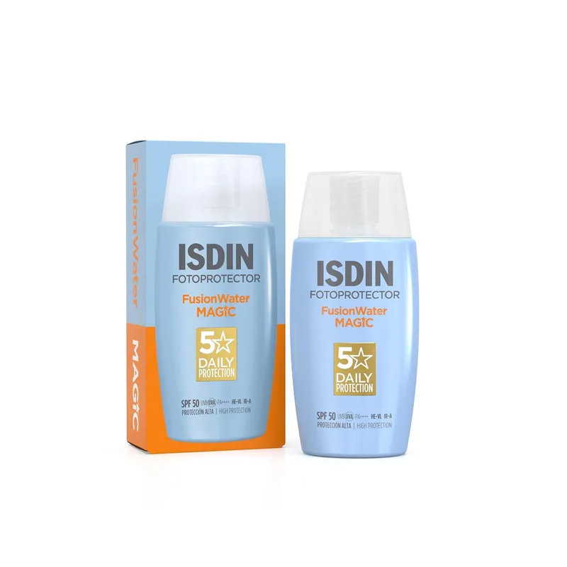 ISDIN ▫️ Fotoproteção Fusion Water MAGIC SPF 50, Protetor Solar Facial de Textura Leve e Fase Externa Aquosa com Toque Final Sedoso, 50 ml