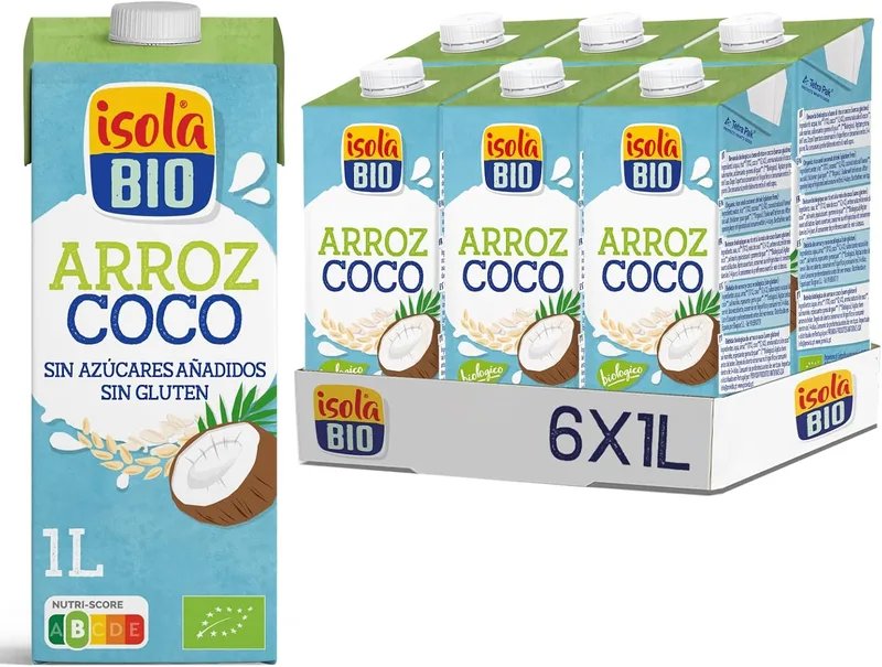 Isola Bio ▫️ Bebida Ecológica Vegetal de Arroz e Coco - Embalagem de 6 x 1 L