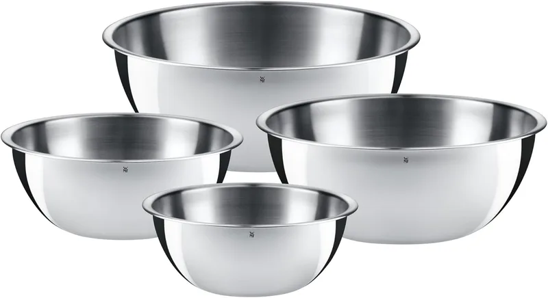 WMF ▫️ Gourmet Bowl - Conjunto de 4 taças misturadoras (0,75L, 1L, 2L, 2,75L), empilháveis, aço inoxidável cromado 18/10, laváveis na máquina de lavar louça