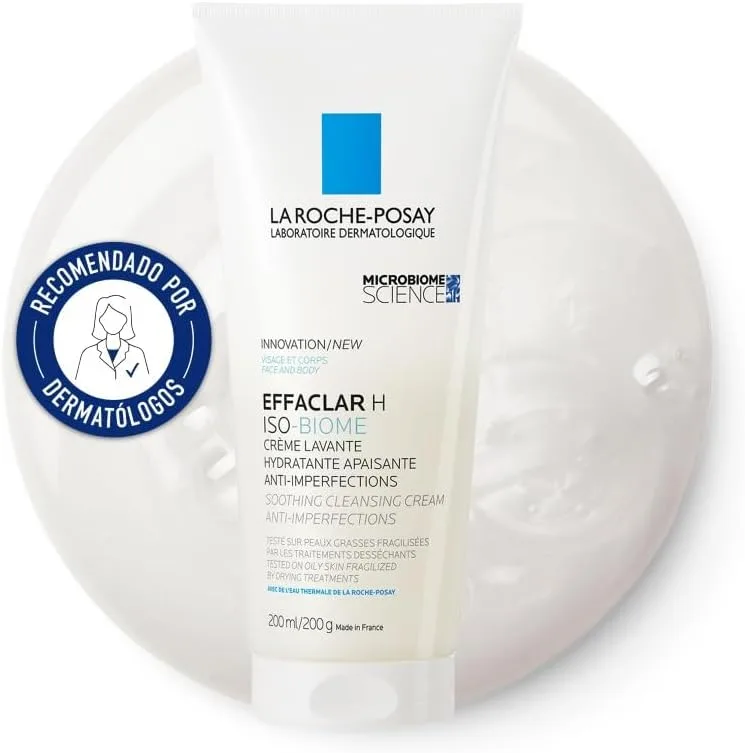 La Roche-Posay ▫️ La Roche Posay, Effaclar H Iso-Biome Creme de Limpeza para Rosto e Corpo, Suaviza e Hidrata a Pele, Reduz as Imperfeições, Com Niacinamida, Para Pele Oleosa com Acne, 200 ml