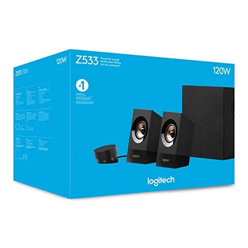 Logitech ▫️ Z533 2.1 Sistema de altifalantes 2.1 com subwoofer, som potente, 120 W de potência de pico, graves potentes, Entradas de áudio de 3,5 mm/RCA, compatível com vários dispositivos, ficha UE, PC/PS4/Xbox/TV/smartphone/tablet 6