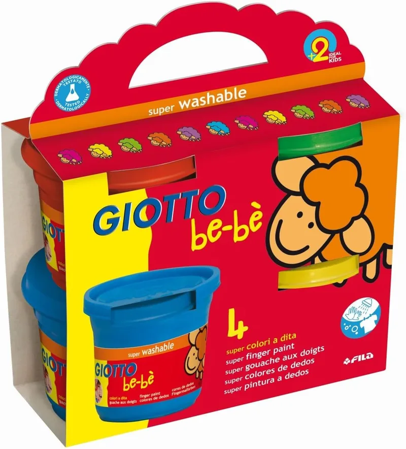 Giotto be-bè ▫️ Tinta para Pintar com os Dedos Lavável, Frascos, Cores variadas, 4 x 150 ml