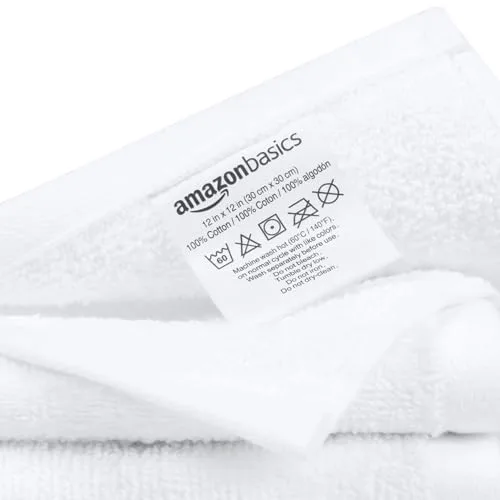 Amazon Basics ▫️ Conjunto de toalhas de banho 100% algodão, absorventes, toalha de lavatório 30 x 30 cm, branco, embalagem de 24 unidades 3