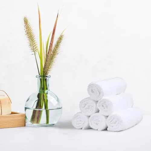 Amazon Basics ▫️ Conjunto de toalhas de banho 100% algodão, absorventes, toalha de lavatório 30 x 30 cm, branco, embalagem de 24 unidades 4