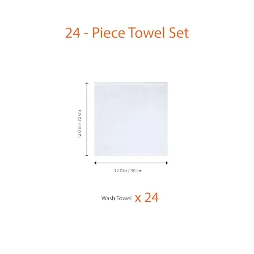 Amazon Basics ▫️ Conjunto de toalhas de banho 100% algodão, absorventes, toalha de lavatório 30 x 30 cm, branco, embalagem de 24 unidades 6