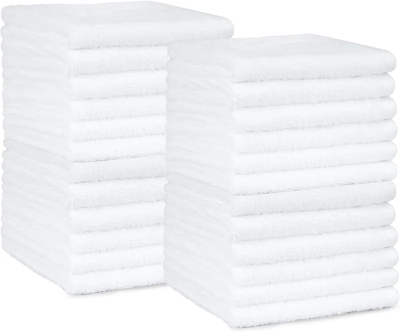 Amazon Basics ▫️ Conjunto de toalhas de banho 100% algodão, absorventes, toalha de lavatório 30 x 30 cm, branco, embalagem de 24 unidades