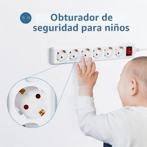 Aigostar ▫️ 177256 Cabo de extensão com régua de tomadas, 5 m, 6 tomadas e interruptor de desligamento 3