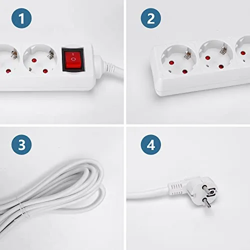 Aigostar ▫️ 177256 Cabo de extensão com régua de tomadas, 5 m, 6 tomadas e interruptor de desligamento 6