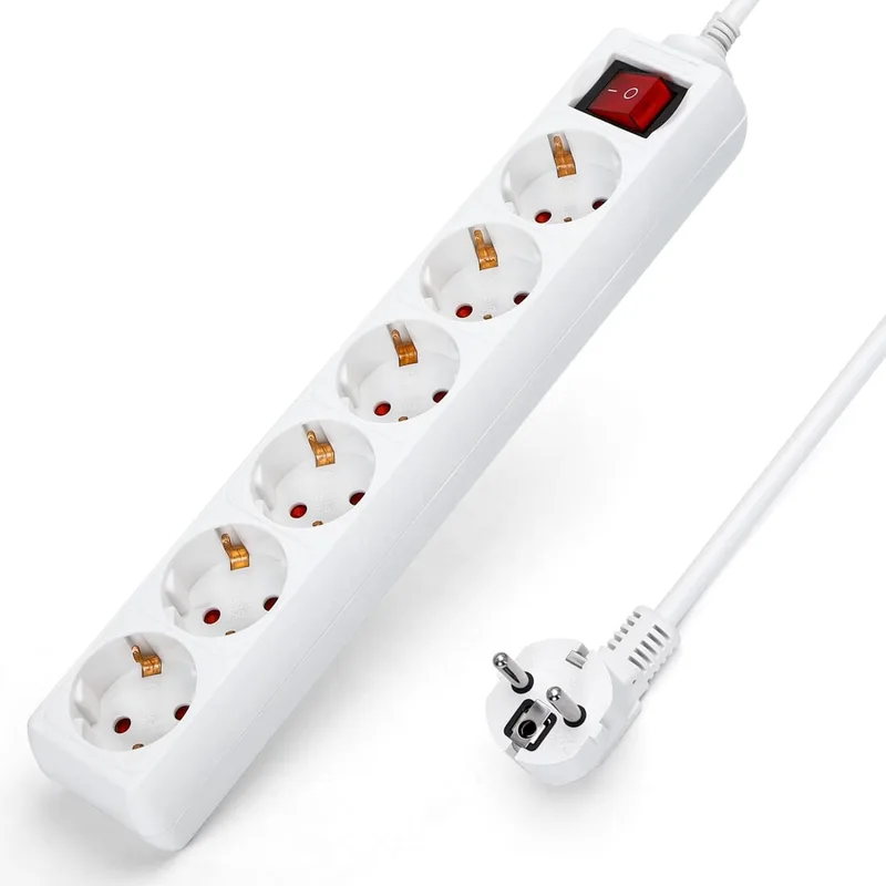 Aigostar ▫️ 177256 Cabo de extensão com régua de tomadas, 5 m, 6 tomadas e interruptor de desligamento