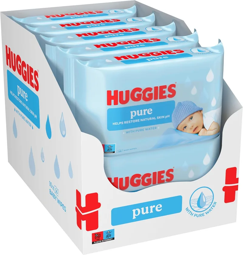 HUGGIES ▫️ Toalhitas para bebé Pure, 99% de água pura, 18 embalagens de 56 unidades, total de 1008 toalhitas;