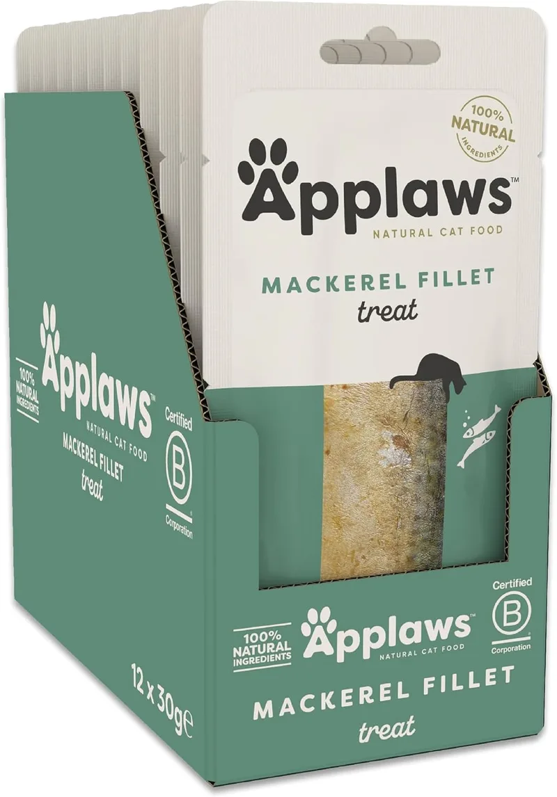 Applaws ▫️ 100% Natural Cat Treat Snack - Lombo de Cavala Inteiro para gatinhos, gatos adultos e gatos idosos - Embalagem com 12 saquinhos de 30 g