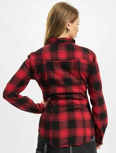Brandit ▫️ Camisa de flanela xadrez Amy para mulher Camisa de flanela preta e branca, corte regular 2
