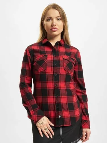 Brandit ▫️ Camisa de flanela xadrez Amy para mulher Camisa de flanela preta e branca, corte regular 3