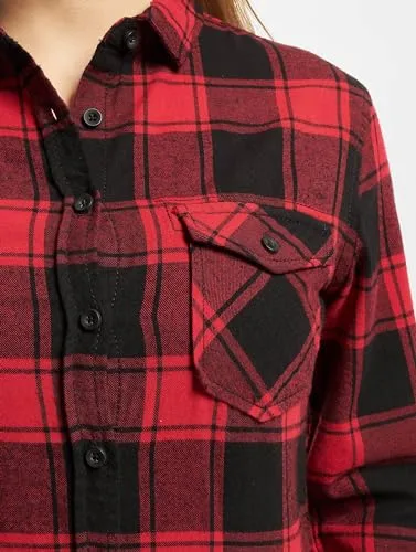 Brandit ▫️ Camisa de flanela xadrez Amy para mulher Camisa de flanela preta e branca, corte regular 5